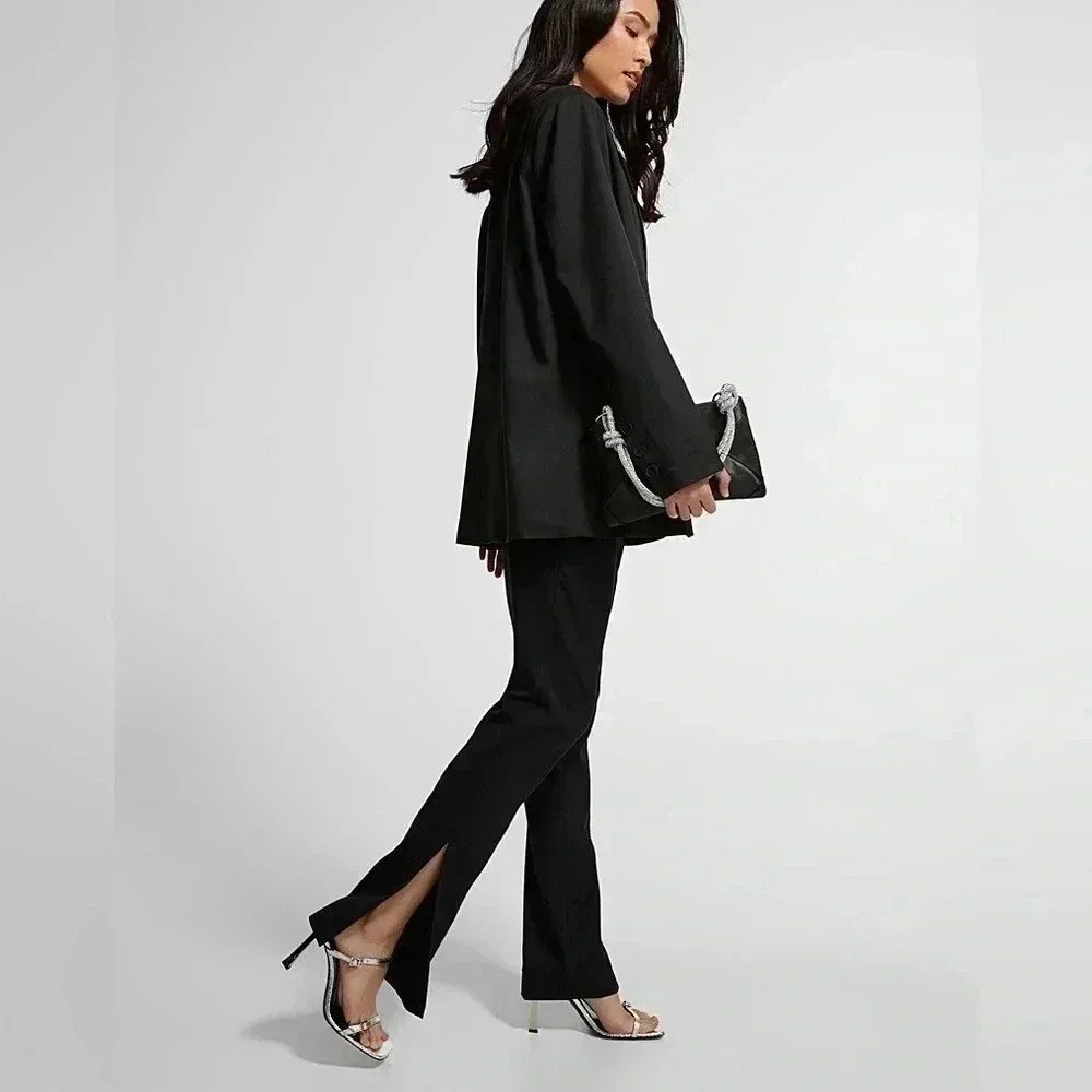 [US6]Icone Women Burgundy Rayon Blend Dress  Pant Split-hem straight-leg pant